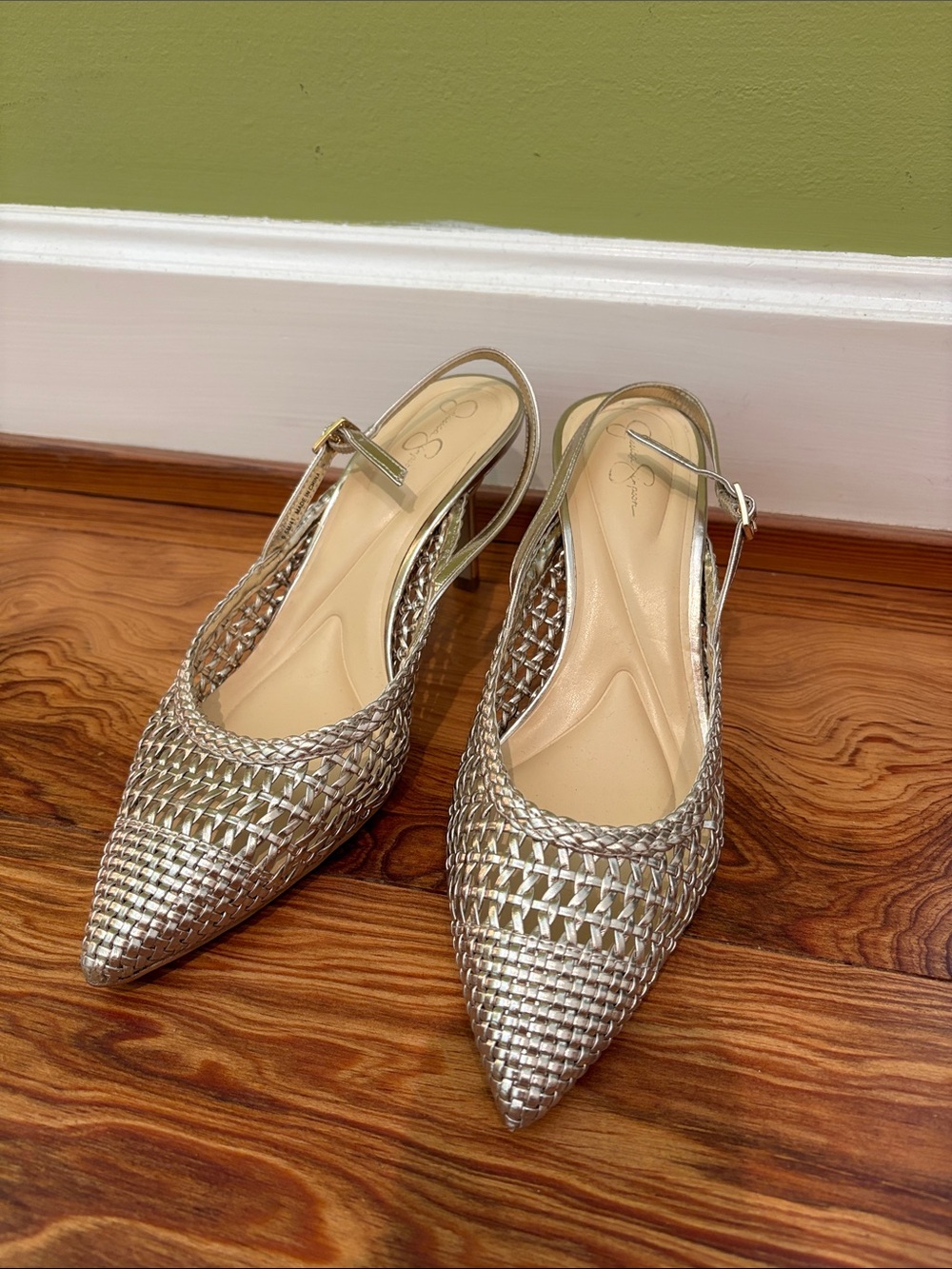 Jessica Simpson Gold Woven Slingback Heels